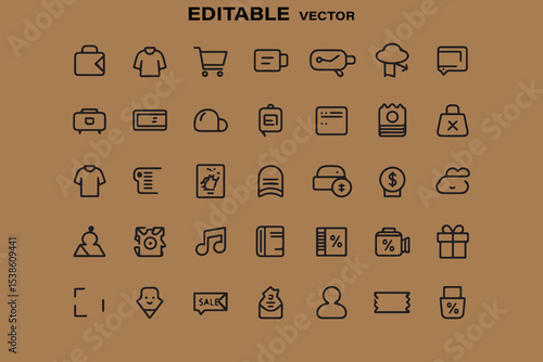 Editable vector icons set for online shopping and e commerce