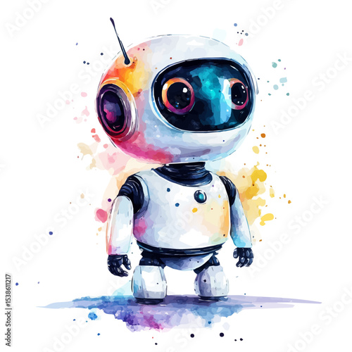 watercolor vector of AI Chatbot, isolated on a white background.