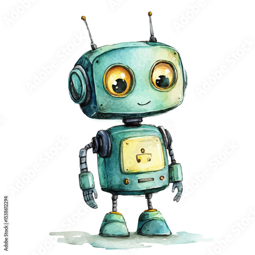 watercolor vector of AI Chatbot, isolated on a white background.