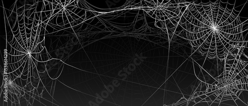 Halloween old spooky cobweb with various sizes and shapes background. Old spider web set vector illustration dark gothic decoration for holidays. Corner spider net insect thread cobweb scary frames.