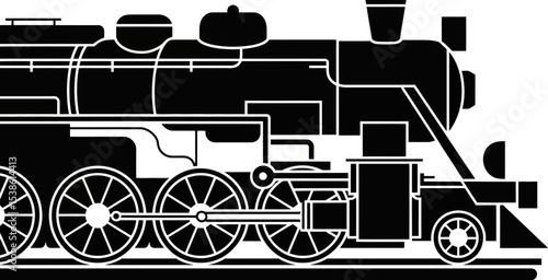 Vintage steam train locomotive engine vector illustration railway transport black and white clip art graphic editable stock vector illustration
