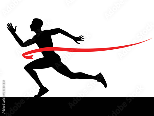 Runner crossing finish line on red line vector illustration for sport and competition design