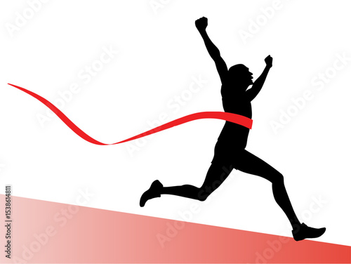 Silhouette of runner crossing finish line winning race sport competition event