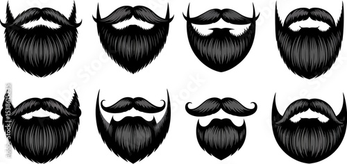 Beard styles vector illustration set for barbershop design mustache and beard grooming guide 100 char editable stock vector illustration