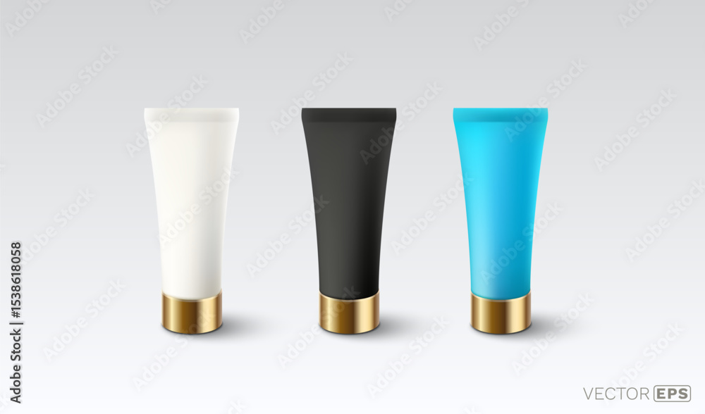 Cosmetic set of cream, mockup objects on white background. Vector illustration Cosmetic set of cream, mockup objects on white background. Vector illustration