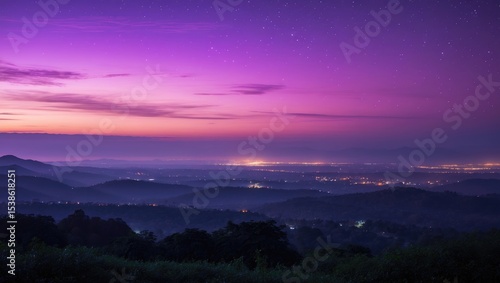 Fototapeta Naklejka Na Ścianę i Meble -  Beautiful purple sky at sunset and a view of the night. Even with a background, the blend of vanilla pink and violet tones creates a delightful and charming atmosphere.