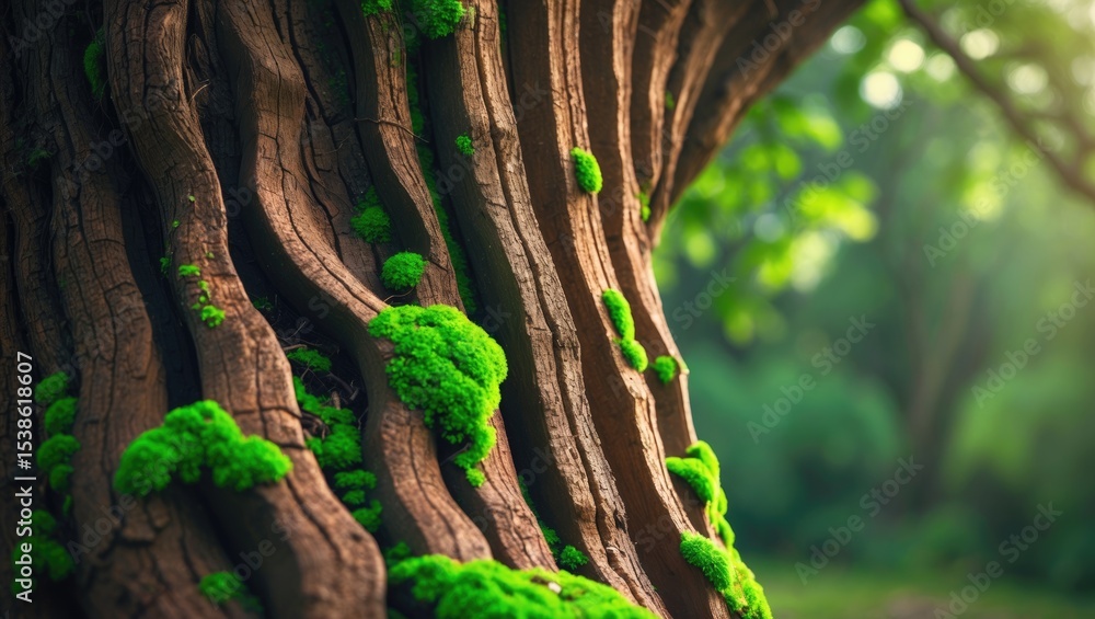 Close-Up of Mossy Tree Bark in a Vibrant Rainforest. This image is perfect for themes related to nature conservation, environmental awareness, backgrounds, and stories rooted in nature. Close-Up of Mossy Tree Bark in a Vibrant Rainforest. This image is perfect for themes related to nature conservation, environmental awareness, backgrounds, and stories rooted in nature.