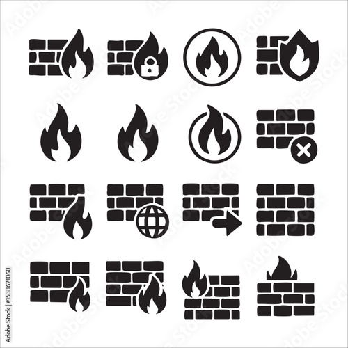 Symbolic Firewall Icons Representing Security Protection and Digital Safety.