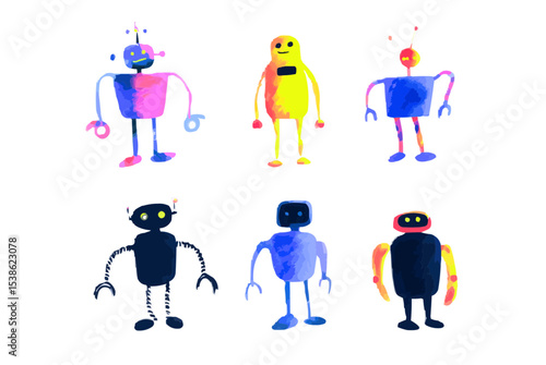 Set of web icons on the topic: Line-style robots. Icons Robots for web and mobile applications. Machine learning, websites, online schools, landing pages, AI digital technology, algorithm, smart robot
