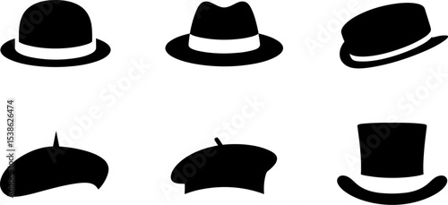 Collection of hat vector icons silhouette set bowler fedora top hat beret fashion accessory headwear style 100 editable stock vector illustration