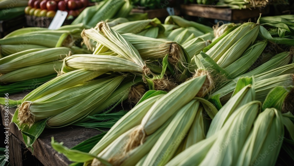 Freshly Picked Sweet Corn in Their Husks, Ideal for a Background Texture Freshly Picked Sweet Corn in Their Husks, Ideal for a Background Texture