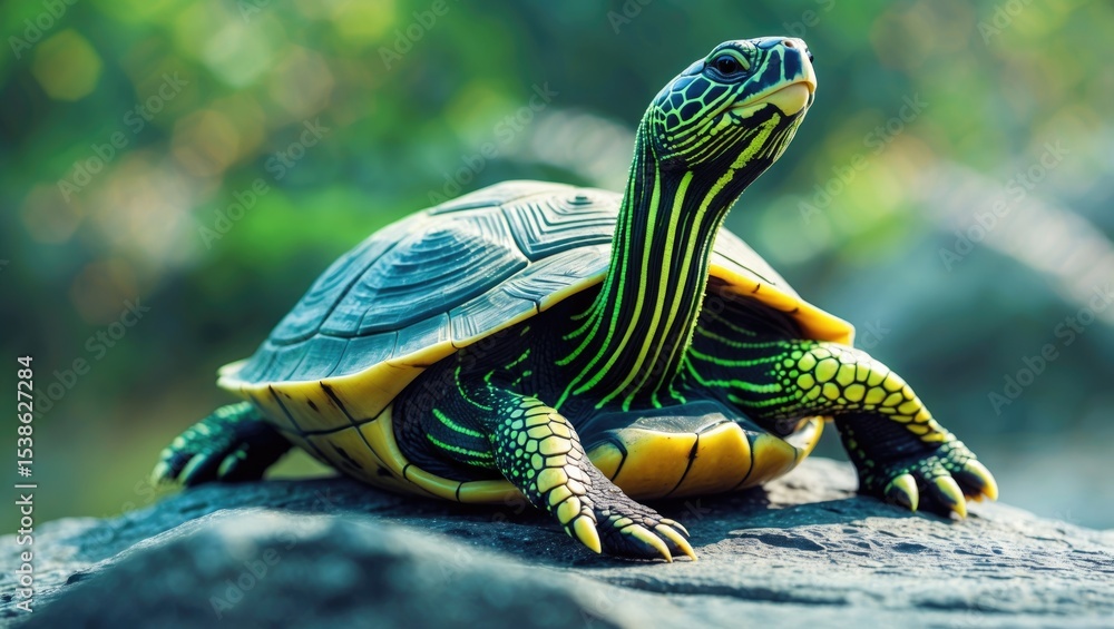Fototapeta premium Frontal close-up view of a Yellow-bellied slider (Trachemys scripta scripta).