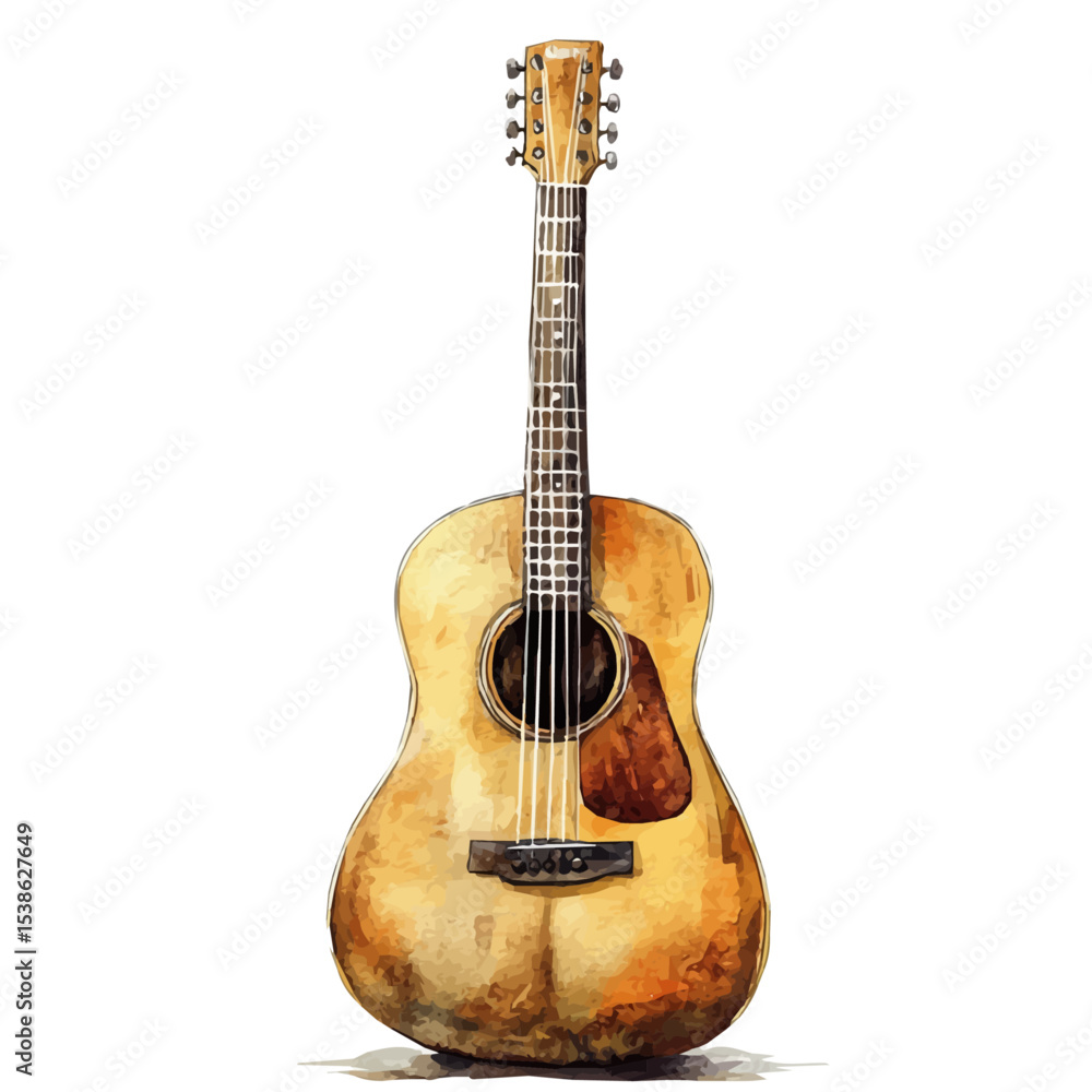 Obraz premium watercolor of Acoustic Guitar, vector, isolated on a white background.
