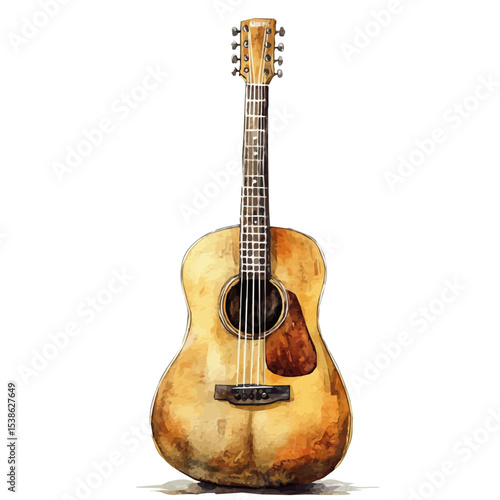 watercolor of Acoustic Guitar, vector, isolated on a white background.
