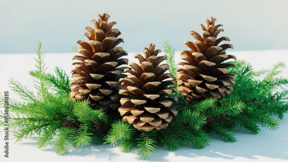 Fototapeta premium Fresh cypress branch with cones isolated on white background. Cupressaceae.