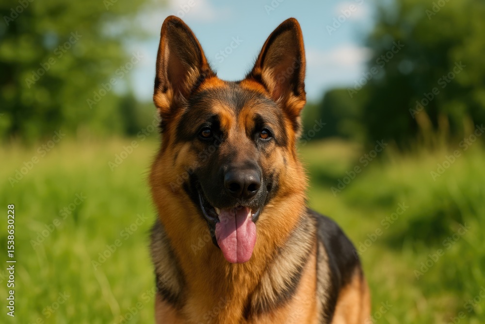 A summer stroll with a German Shepherd dog A summer stroll with a German Shepherd dog