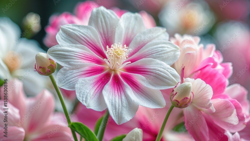 A beautiful small blossom featuring shades of pink and white A beautiful small blossom featuring shades of pink and white