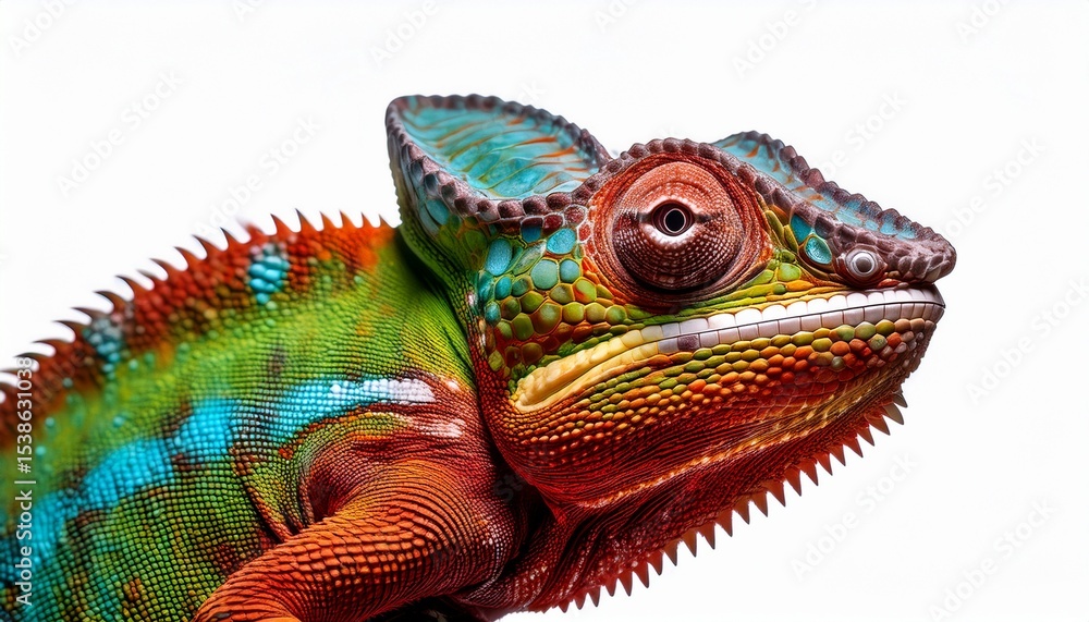 Fototapeta premium isolated extreme close up of a vibrant chameleon
