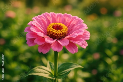 A vibrant pink flower blooming in a garden during early fall
