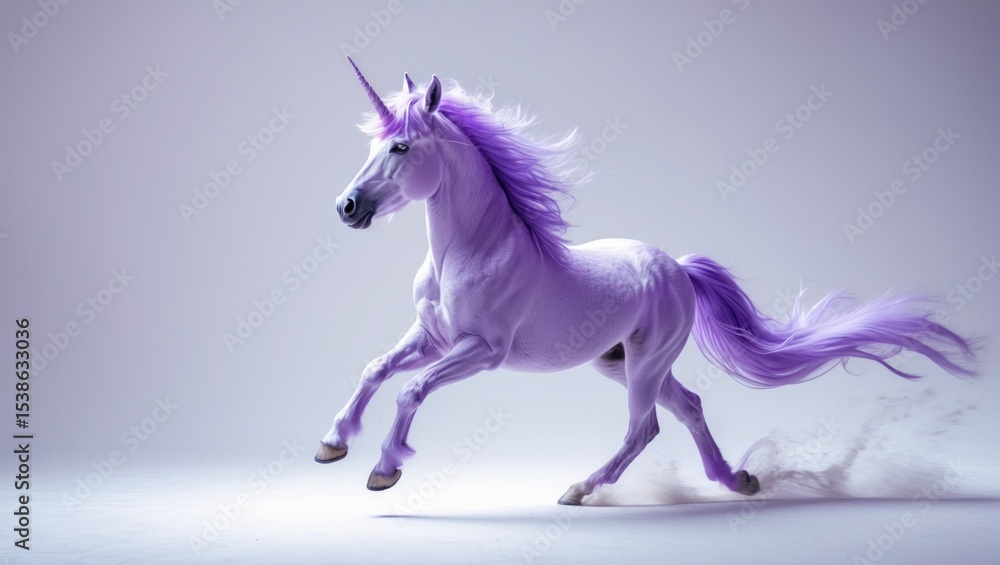 Naklejka premium Adorable purple unicorn in a running position against a white background