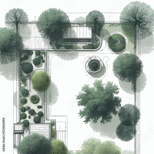Architectural Illustrations, Top-Down View, Minimal, Hand-Drawn, Vector, People, Parks, Outdoor Spaces, Design Presentations.