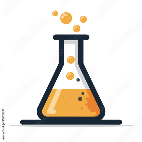 Chemical Experiment: Illustration of Erlenmeyer Flask with Bubbling Orange Liquid for Science Education