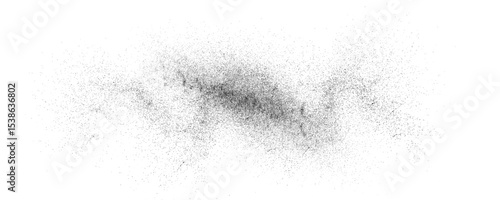 Black coal dust, black sand dot effect, ground black pepper, black dot gradient, grunge. Paint splashes, black grain texture without background, vector, png.	
