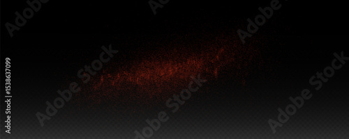 Splash of red spice powder, paprika, ground pepper or paint. Vector realistic illustration on transparent background, png. Effect of flying chili powder.	
