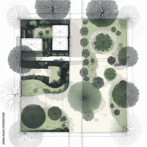 Architectural Illustrations, Top-Down View, Minimal, Hand-Drawn, Vector, People, Parks, Outdoor Spaces, Design Presentations
