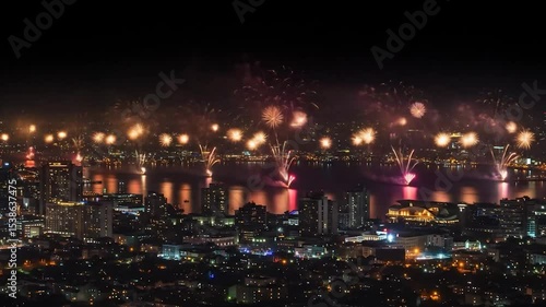 Wallpaper Mural Spectacular Fireworks Display Over Cityscape Reflecting in Calm Waters at Night Torontodigital.ca