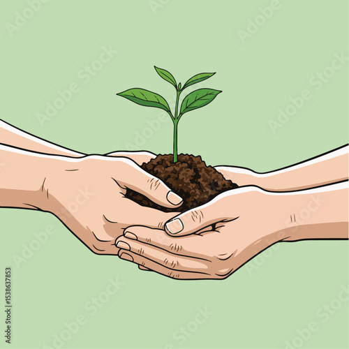 Young hands cradle a vibrant sapling symbolizing growth and environmental hope