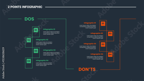 comparison choice infographic process diagram with creative rectangle box vertical list side by side with outline style vector