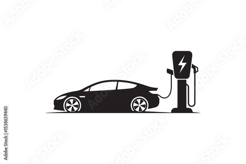 Electric Car Charging Station Silhouette EV Charging Vector Illustration