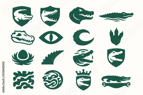Alligator and Crocodile Icons Set – Reptile Logos and Wildlife Vector Symbols
