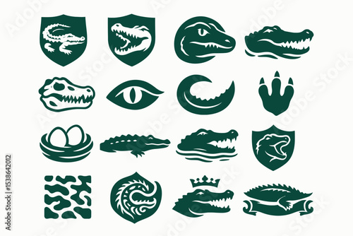 Alligator and Crocodile Icons Set – Reptile Logos and Wildlife Vector Symbols