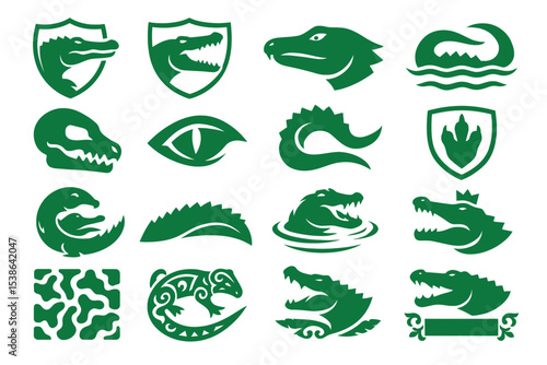 Alligator and Crocodile Icons Set – Reptile Logos and Wildlife Vector Symbols