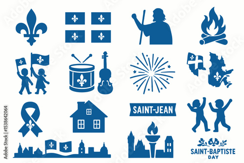 Saint-Jean-Baptiste Day Icons and Quebec National Holiday Vector Set