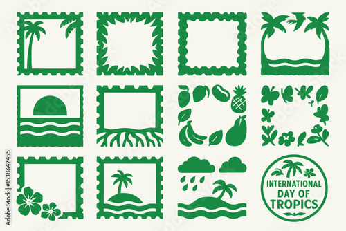 International Day of the Tropics Stamp Icons and Nature Graphics