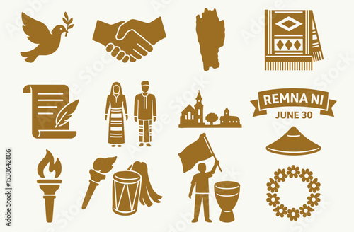 Remna Ni Blue Icon Collection Representing Peace Unity Culture and Celebration Symbols