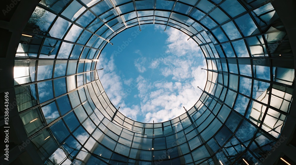 Naklejka premium Glass Dome Skylight with Blue Sky View