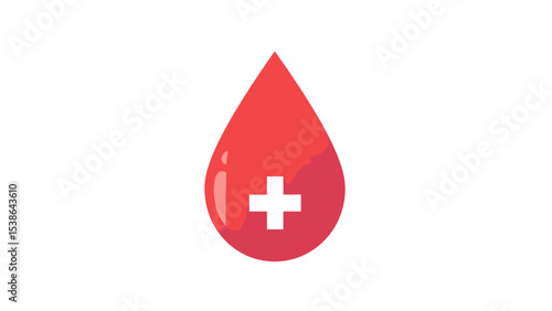 Red Blood Drop with Medical Cross: Healthcare Symbol