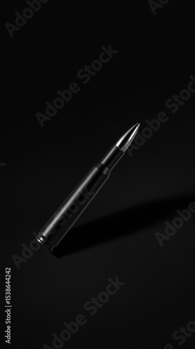 Wallpaper Mural Black bullet standing on dark surface with sharp metallic tip and sleek matte casing, highlighting weapon detail and contrast in dramatic low-key lighting. Torontodigital.ca
