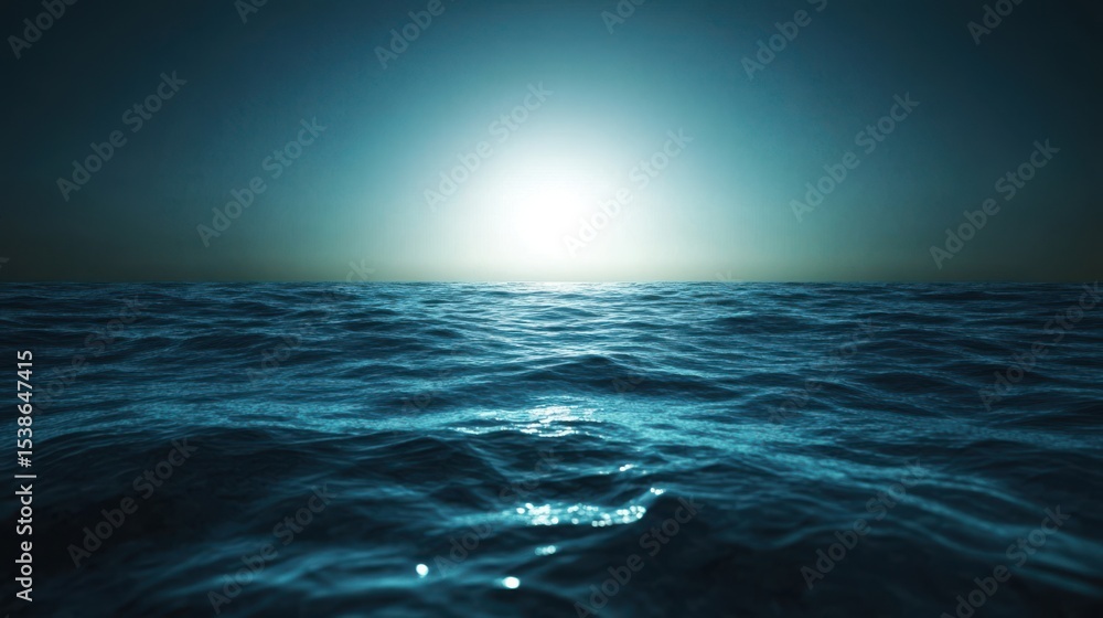 Obraz premium An eerie empty deep sea surface at twilight, with subtle ripples and fading natural light over endless dark water