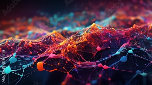 A vibrant and abstract image of interconnected nodes and data streams, flowing across a digital landscape, representing the complexity and connectivity of information networks.