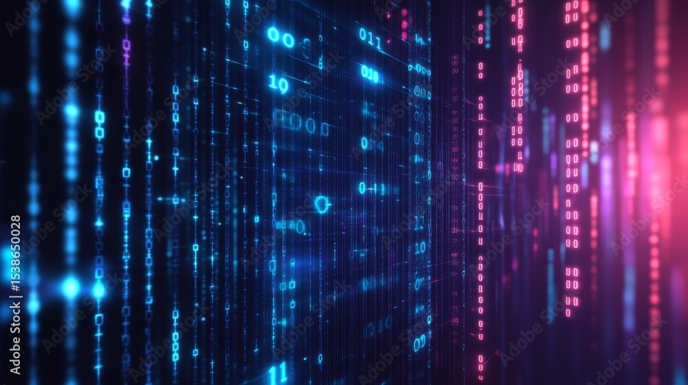 Futuristic digital technology background with glowing binary computer code, abstract matrix data stream, high-tech cyber network interface, and virtual communication grid design
Futuristic digital technology background with glowing binary computer code, abstract matrix data stream, high-tech cyber network interface, and virtual communication grid design