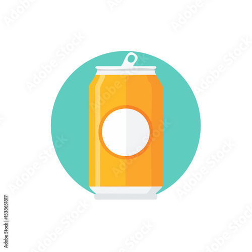 A stylized illustration of an orange beverage can against a turquoise circle, capturing the essence of refreshment