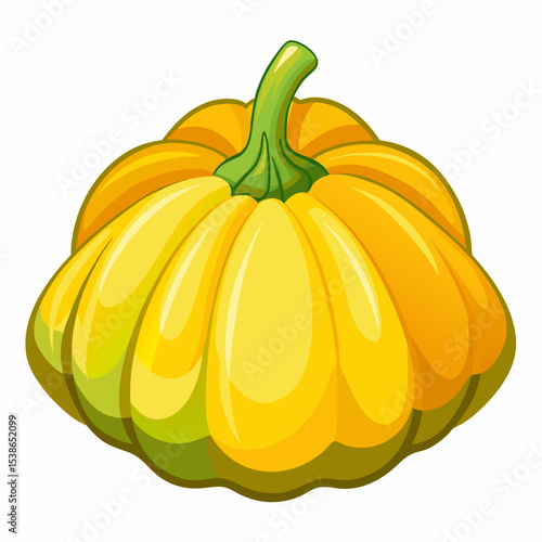 Cartoon illustration of a yellow pattypan squash a summer squash variety with a round flattened shape and scalloped edges isolated on a white background vector
