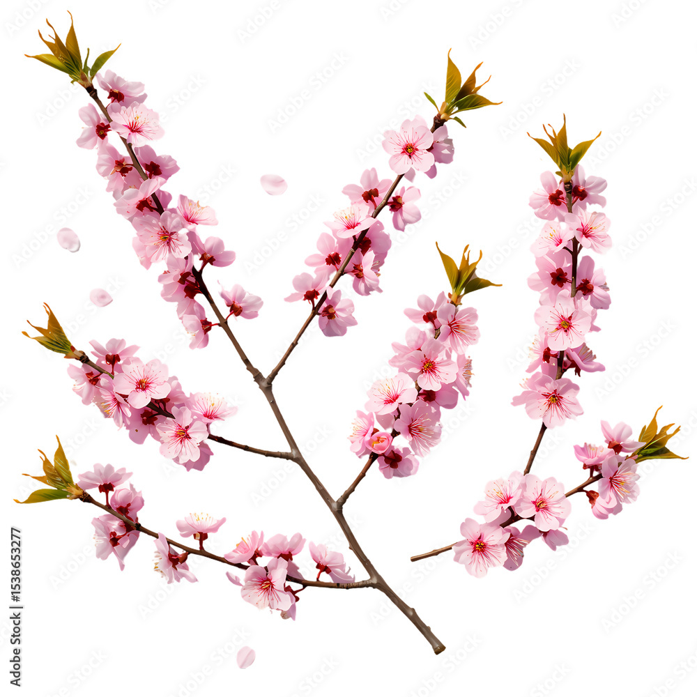 Pink Cherry Blossoms on Black Background isolated on transparent baackground Pink Cherry Blossoms on Black Background isolated on transparent baackground