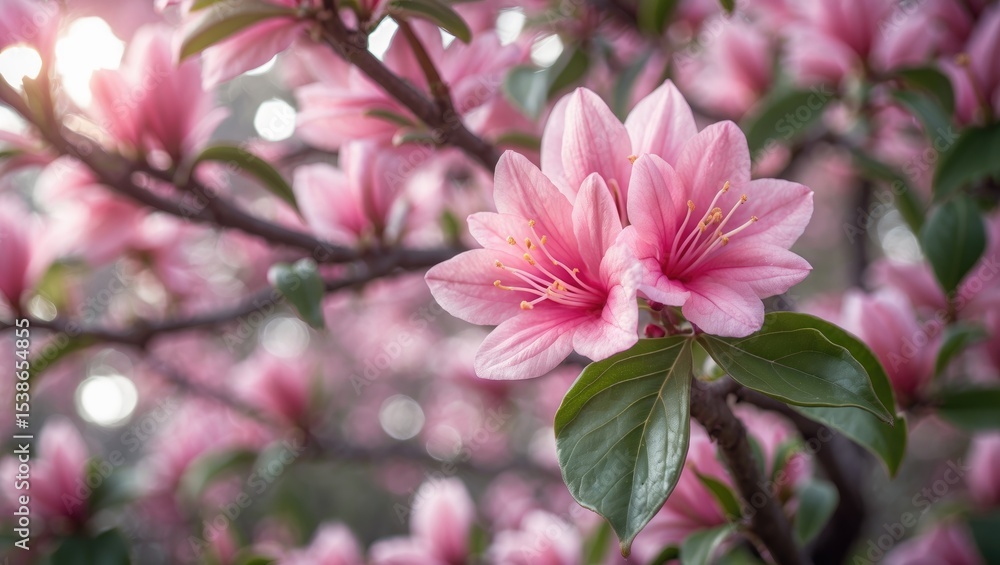 Fototapeta premium Detailed view of a vibrant pink Bauhinia flower