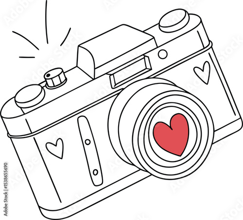 Art & Charming camera design featuring a heart lens perfect for branding projects logos and adorable website icons